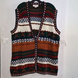 A Forelli Women's Vintage Plus Sized Sweater Vest Multicolor Button Down 3X